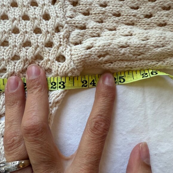 Dynamite P/S Open-Knit V-Neck Cropped Sweater Beige 100% Cotton Long Sleeve - Picture 8 of 9